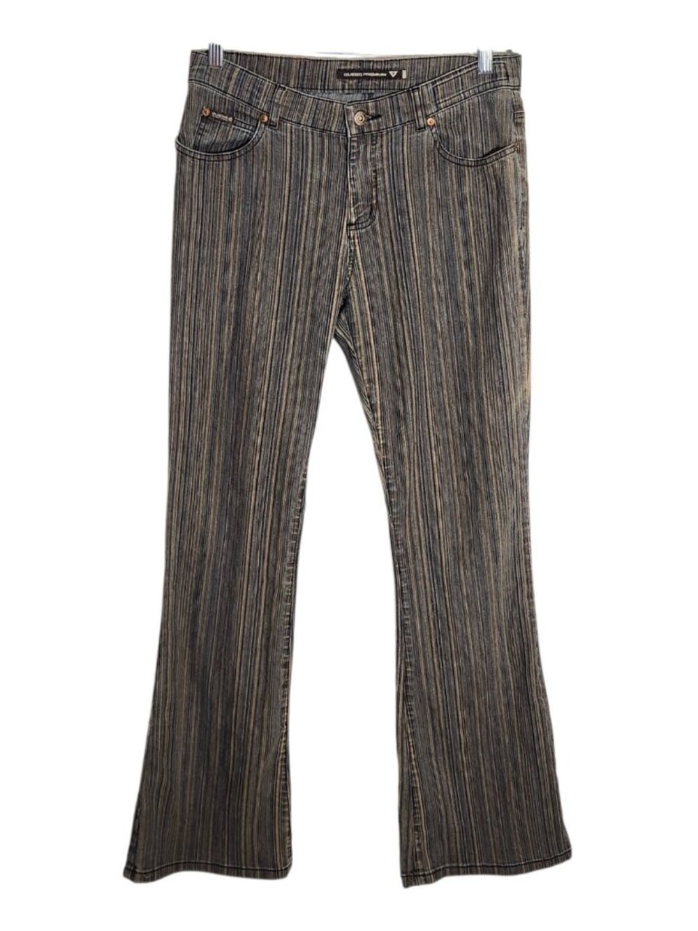 Guess Womens Vintage Blue and Cream Striped Y2K Flare Jeans Size 29 Flaw